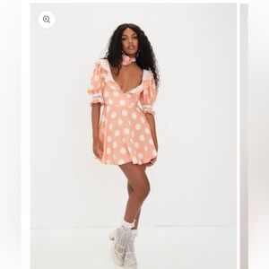 For Love And Lemons Peach Polka Dot Mini Dress